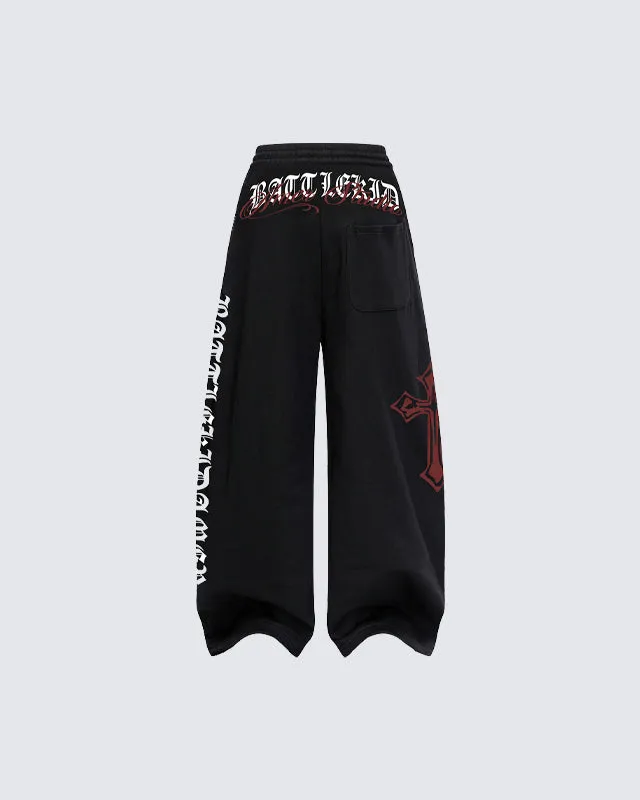 Gothic Letter Cross Street Sweatpants made by KIIKIO