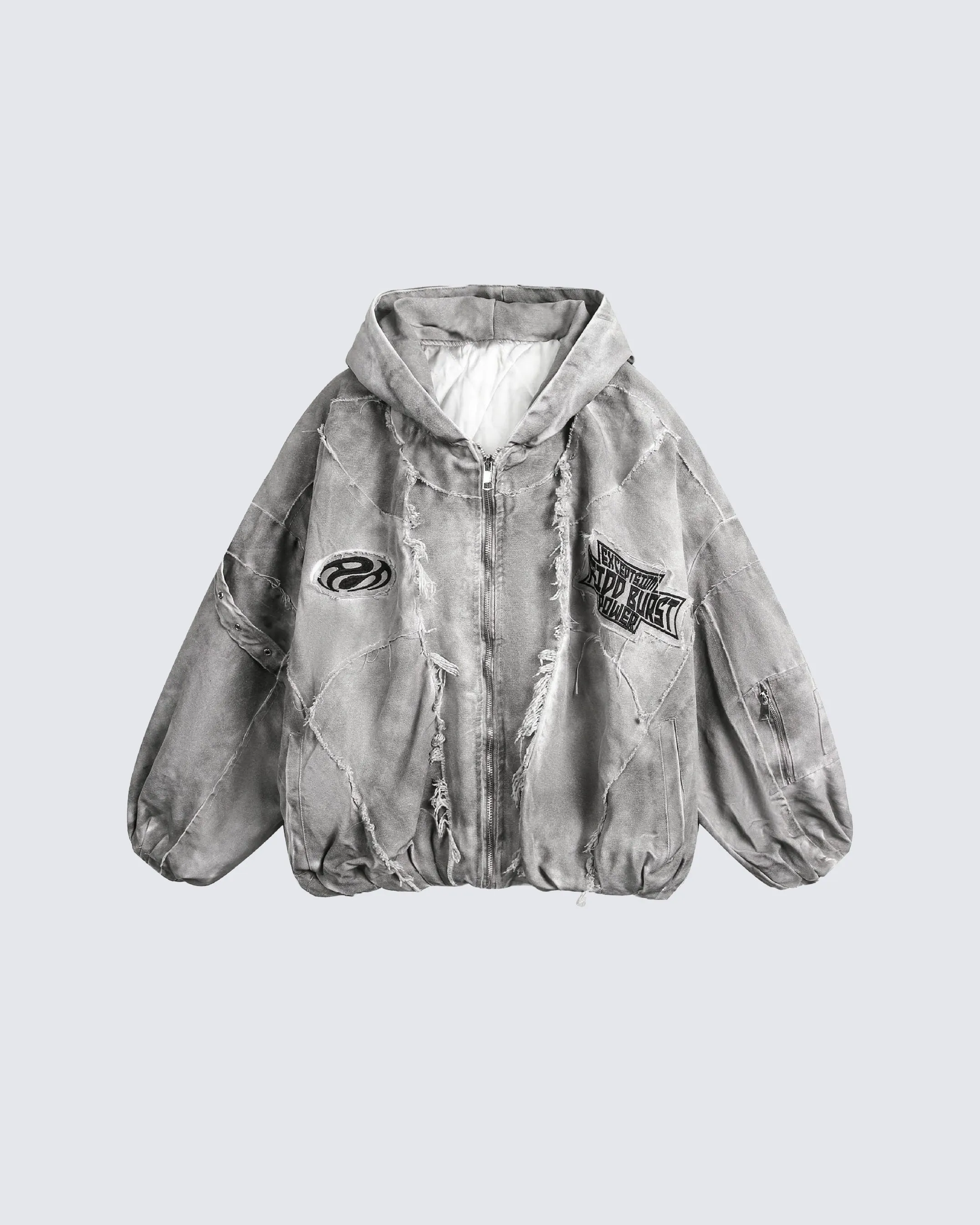 Distressed Embroidered Padded Hooded Jacket sold by KIIKIO product image thumbnail 3