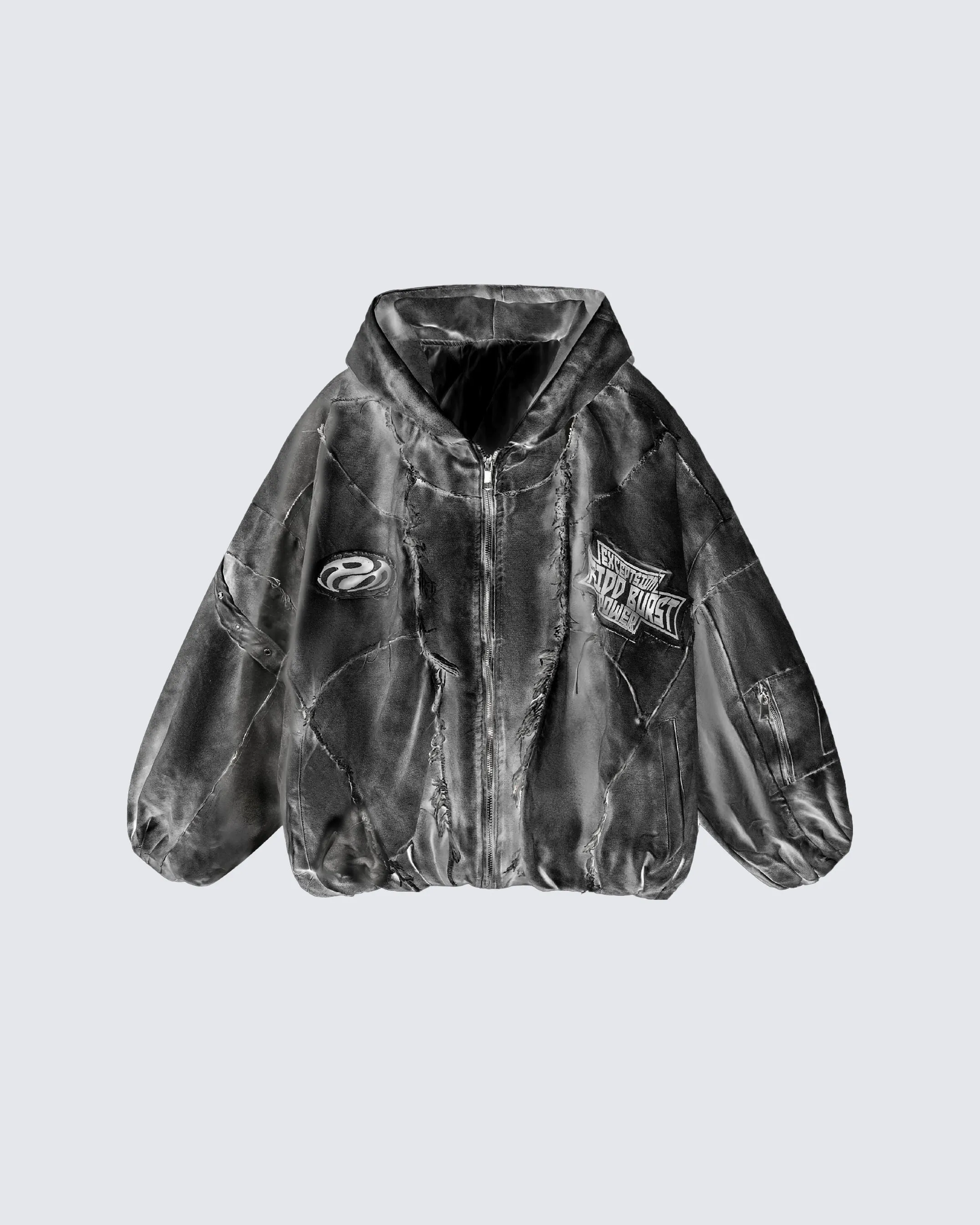 Distressed Embroidered Padded Hooded Jacket sold by KIIKIO product image thumbnail 4