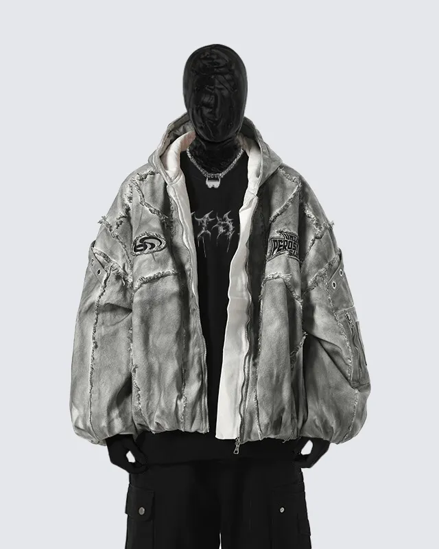 Distressed Embroidered Padded Hooded Jacket sold by KIIKIO product image thumbnail 2
