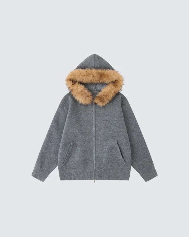 American Style Faux Fur Hooded Sweater sold by KIIKIO