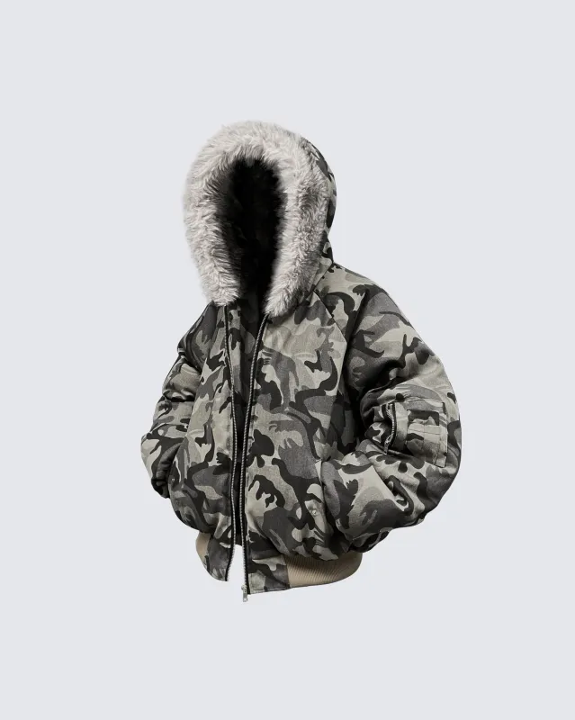 Camouflage Fur-Collar Flight Jacket sold by KIIKIO