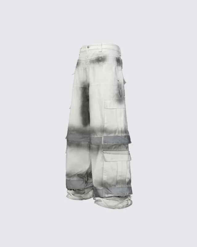 High-Street Techwear Ink-Spray Multi-Pocket Wide-Leg Cargo Pants sold by KIIKIO