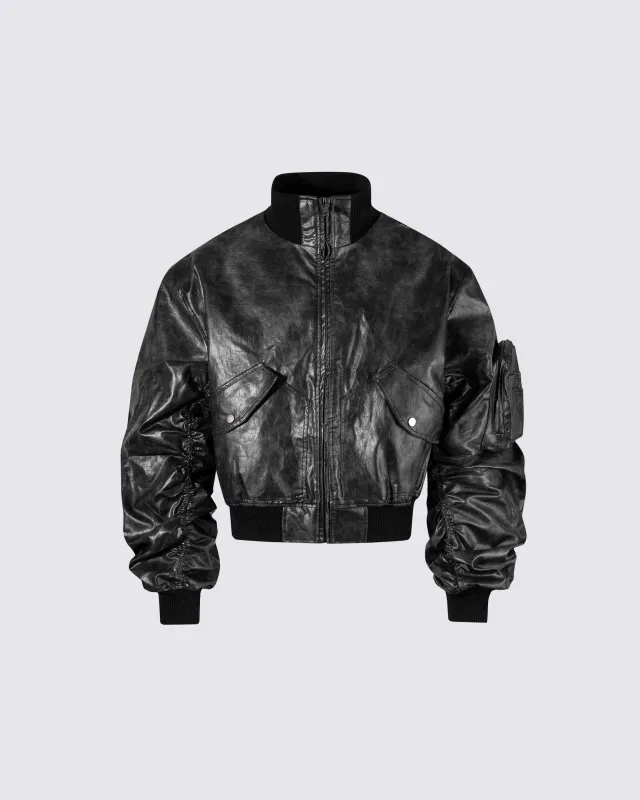 Padded Faux Leather Bomber Jacket sold by KIIKIO