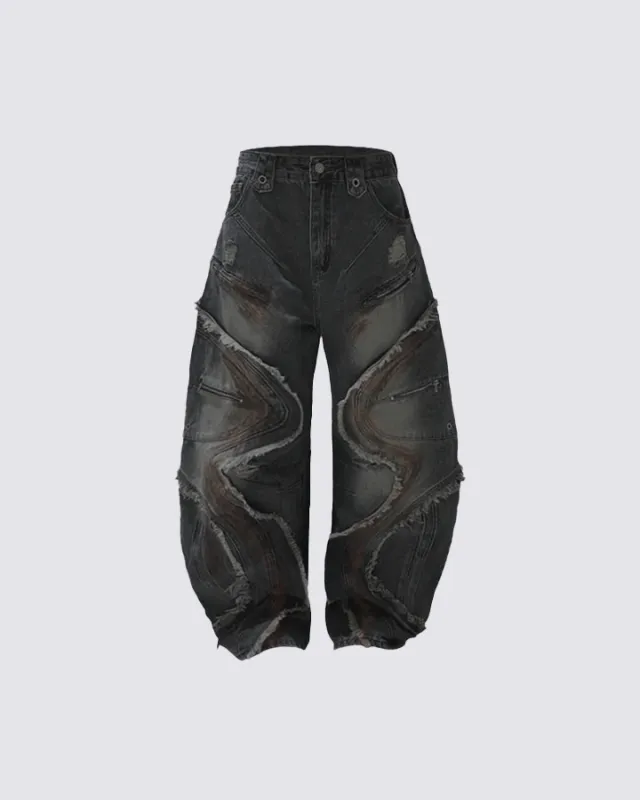 Deconstructed Washed Denim Pants made by KIIKIO