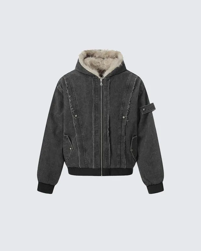 Patchwork Thick Hooded Cotton Jacket sold by KIIKIO