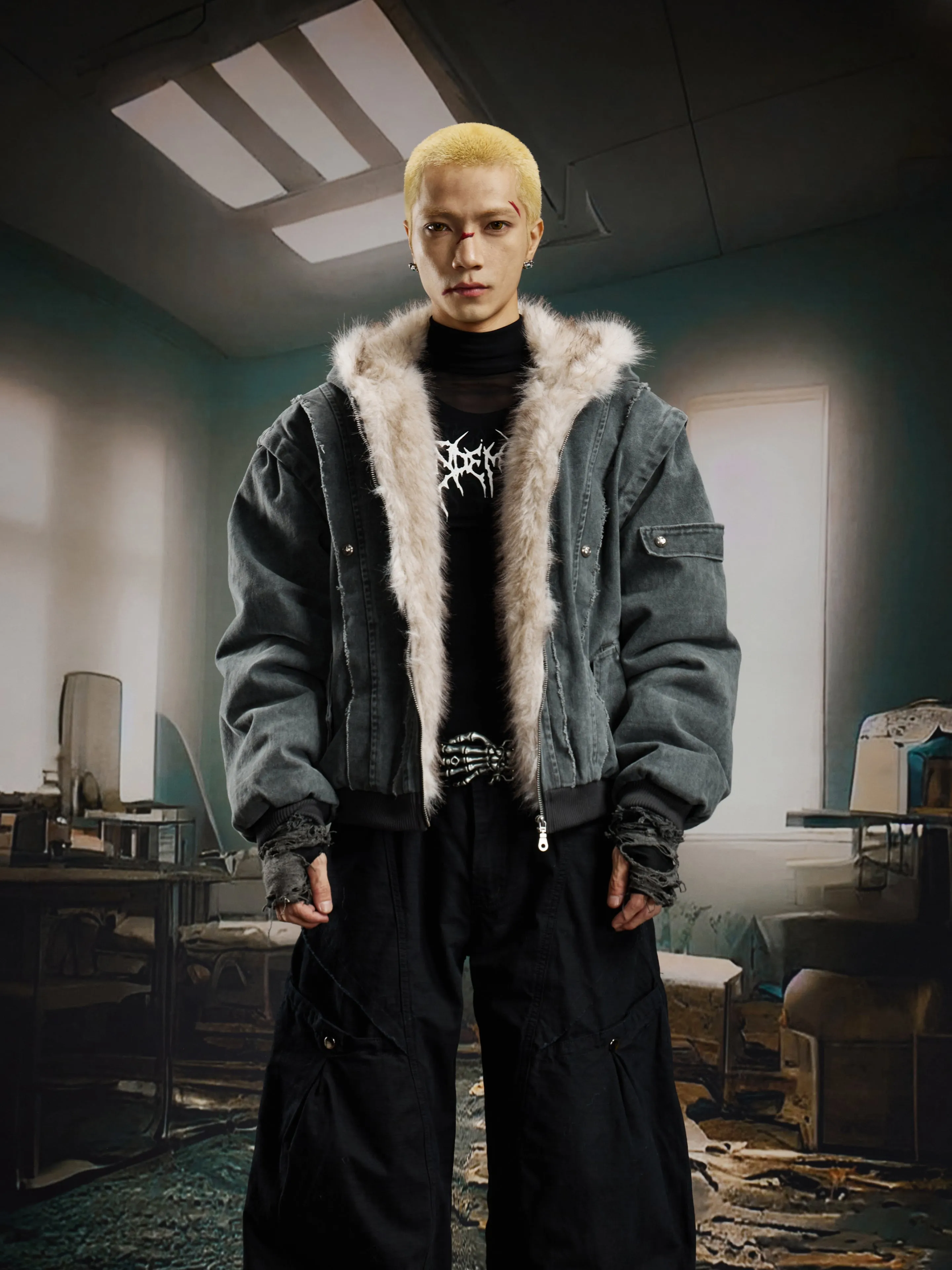 Patchwork Thick Hooded Cotton Jacket sold by KIIKIO product image thumbnail 3