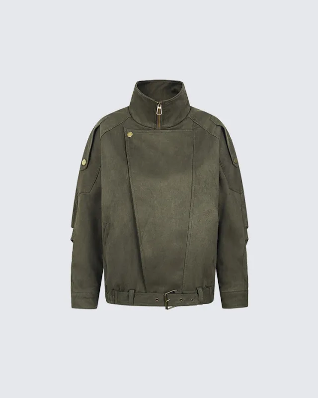 American Motorcycle Style Stand Collar Jacket sold by KIIKIO