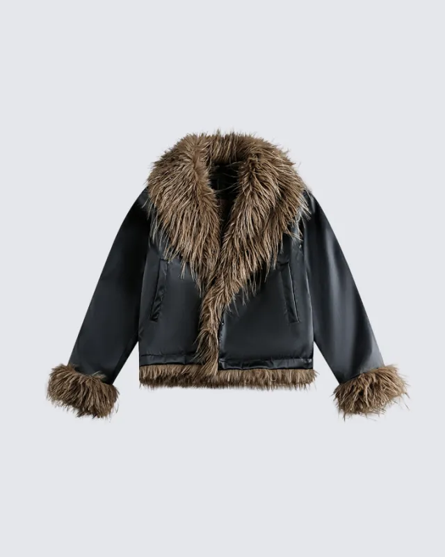 Faux Fur Collar Leather Jacket sold by KIIKIO