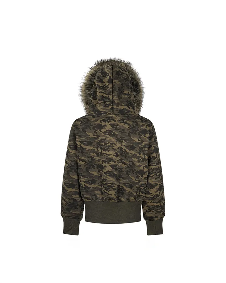 Camo Fur-Trim Thin Hooded Short Jacket sold by KIIKIO product image thumbnail 3