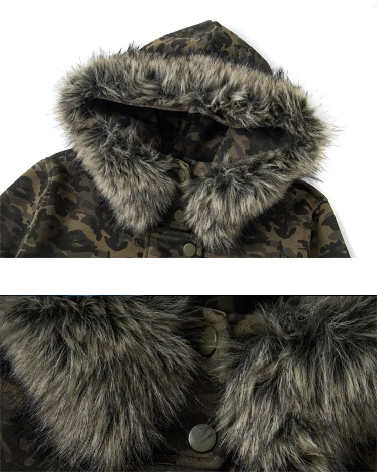 Camo Fur-Trim Thin Hooded Short Jacket sold by KIIKIO product image thumbnail 4