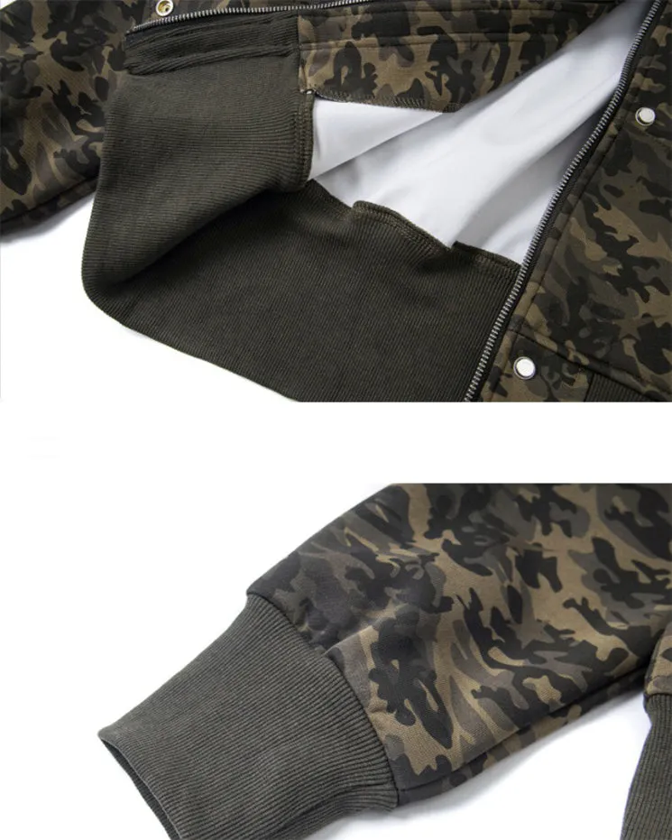Camo Fur-Trim Thin Hooded Short Jacket sold by KIIKIO product image thumbnail 5