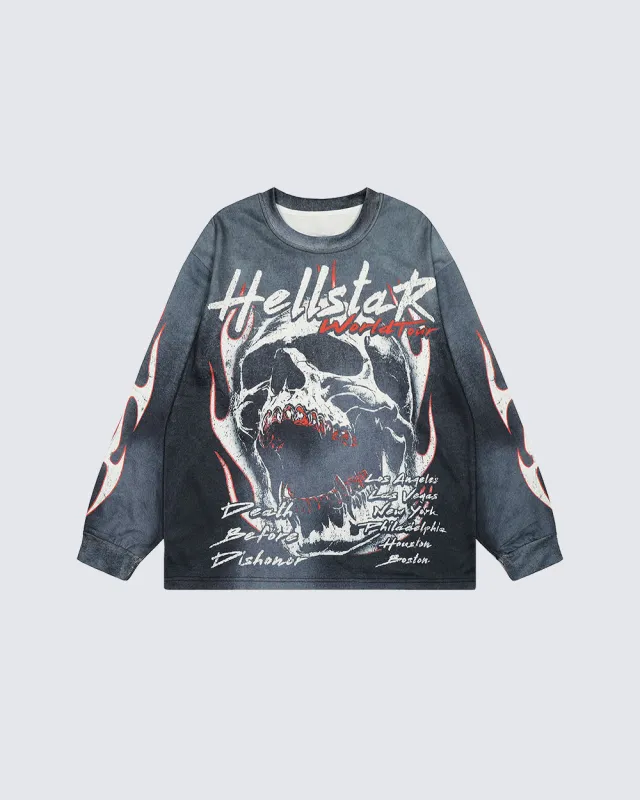 Hellstar American Streetwear Distressed Print Long-Sleeve Tee sold by KIIKIO