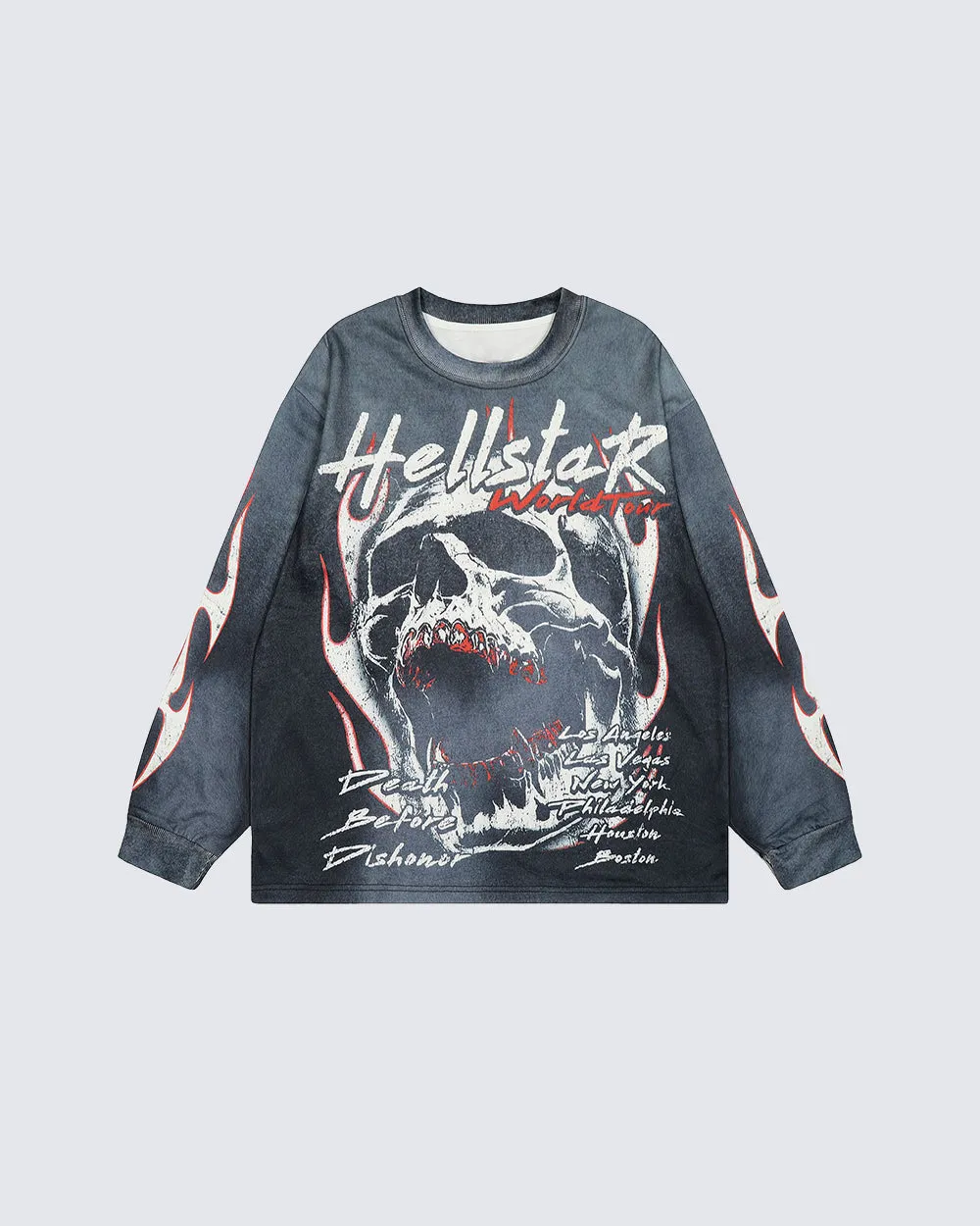 Hellstar American Streetwear Distressed Print Long-Sleeve Tee sold by KIIKIO