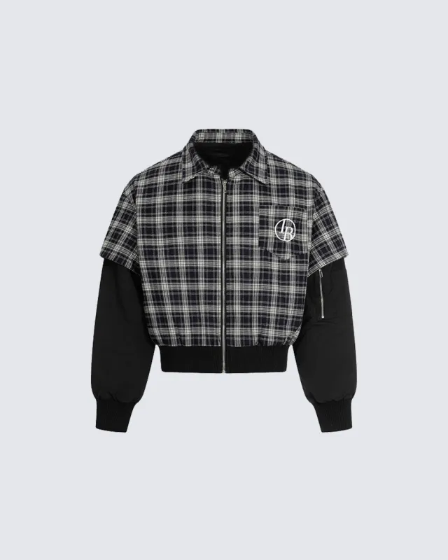 American Streetwear Patchwork Plaid Collar Jacket sold by KIIKIO