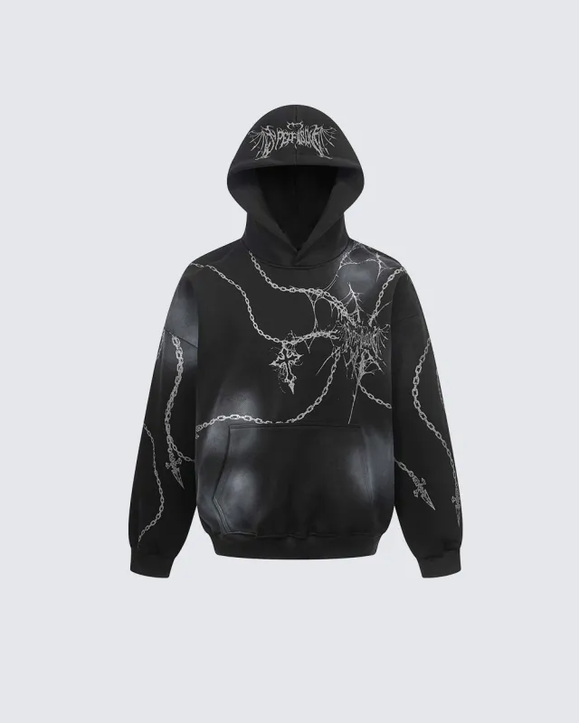 High-Street American Distressed Chain Cross Hoodie sold by KIIKIO