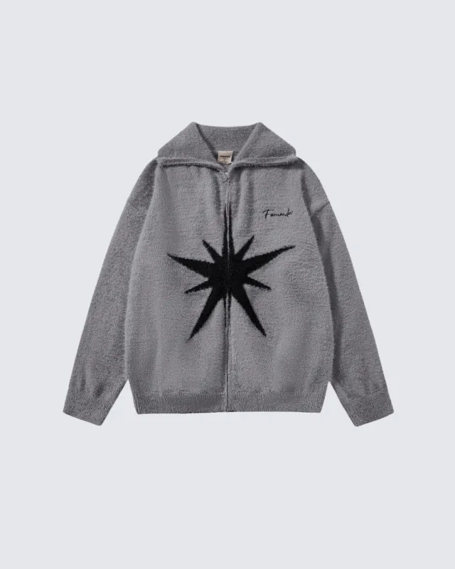 Color-Block Star Jacquard Knit Cardigan sold by KIIKIO