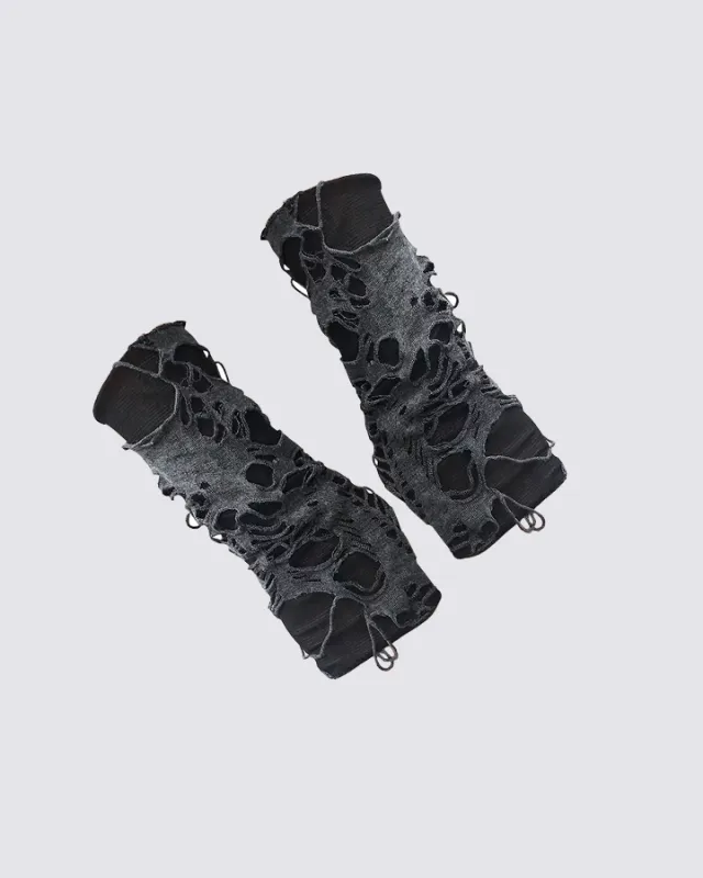Gothic Ripped Fingerless Gloves sold by KIIKIO
