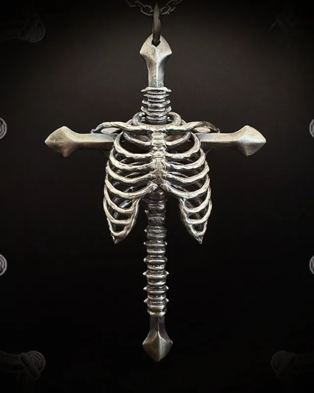 Dark Gothic Rib Cross Necklace made by KIIKIO