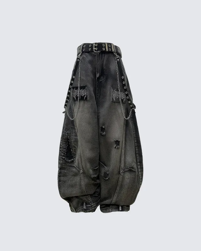 American Avant-Garde Distressed Letter Wide-Leg Jeans made by KIIKIO