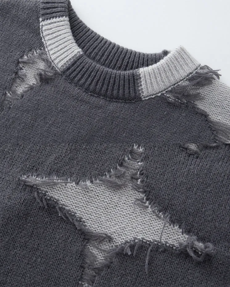 American High Street Hip-Hop Patchwork Frayed Sweater sold by KIIKIO product image thumbnail 4