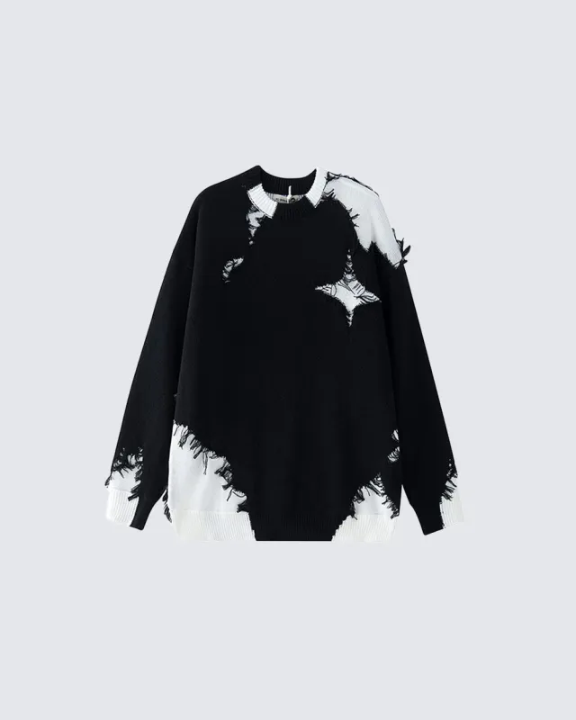 American High Street Hip-Hop Patchwork Frayed Sweater made by KIIKIO