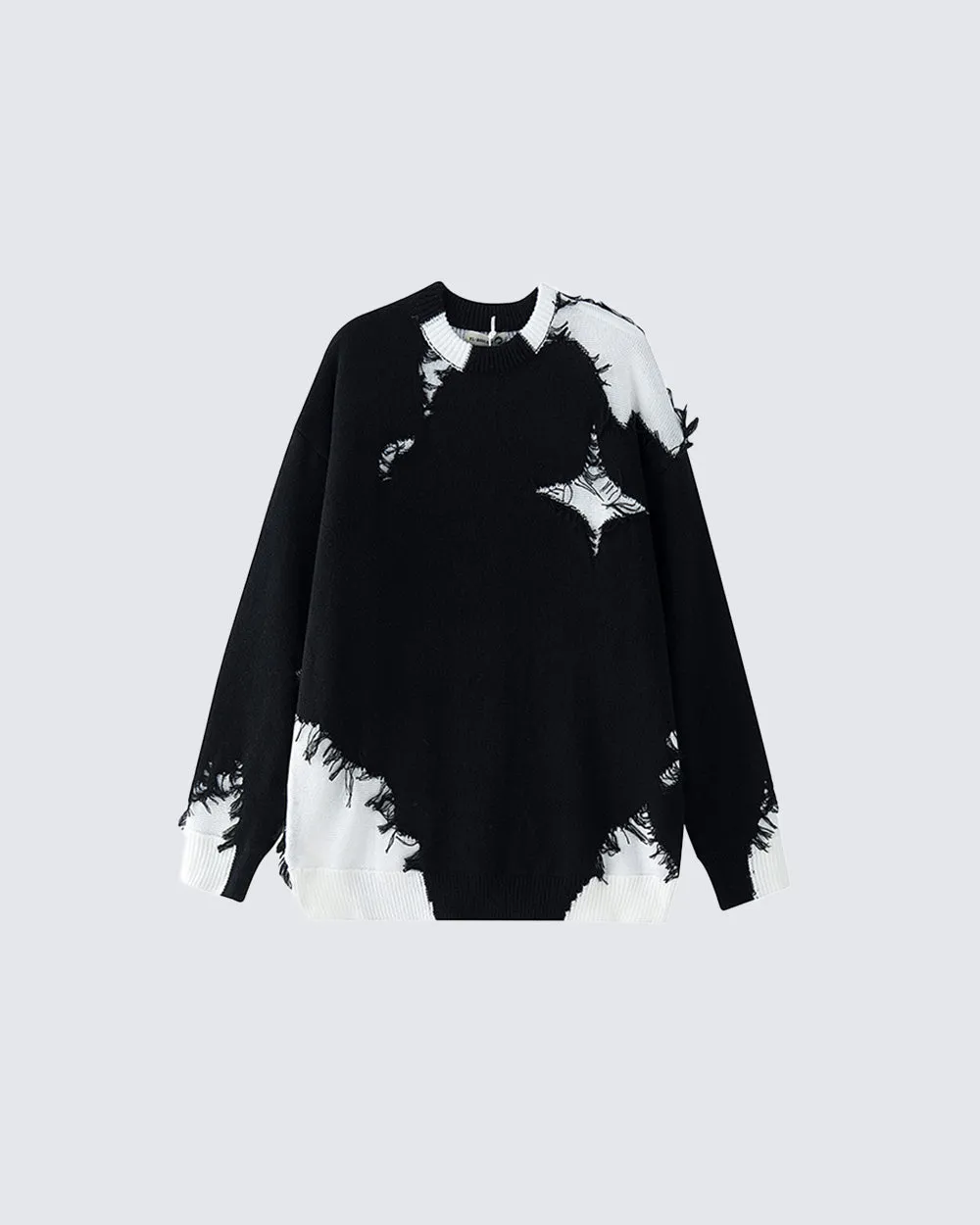 American High Street Hip-Hop Patchwork Frayed Sweater sold by KIIKIO