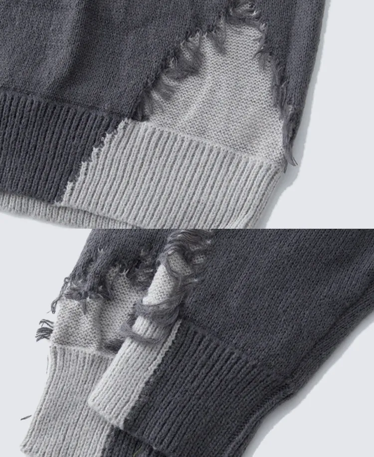 American High Street Hip-Hop Patchwork Frayed Sweater sold by KIIKIO product image thumbnail 5