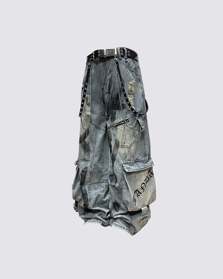 Streetwear Cargo Denim Pants sold by KIIKIO product image thumbnail 4