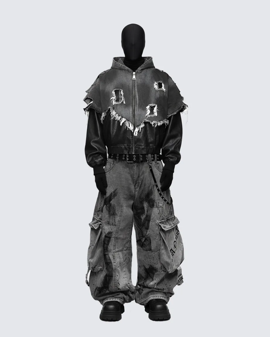 Deconstructed Layered Distressed Leather Jacket sold by KIIKIO product image thumbnail 2