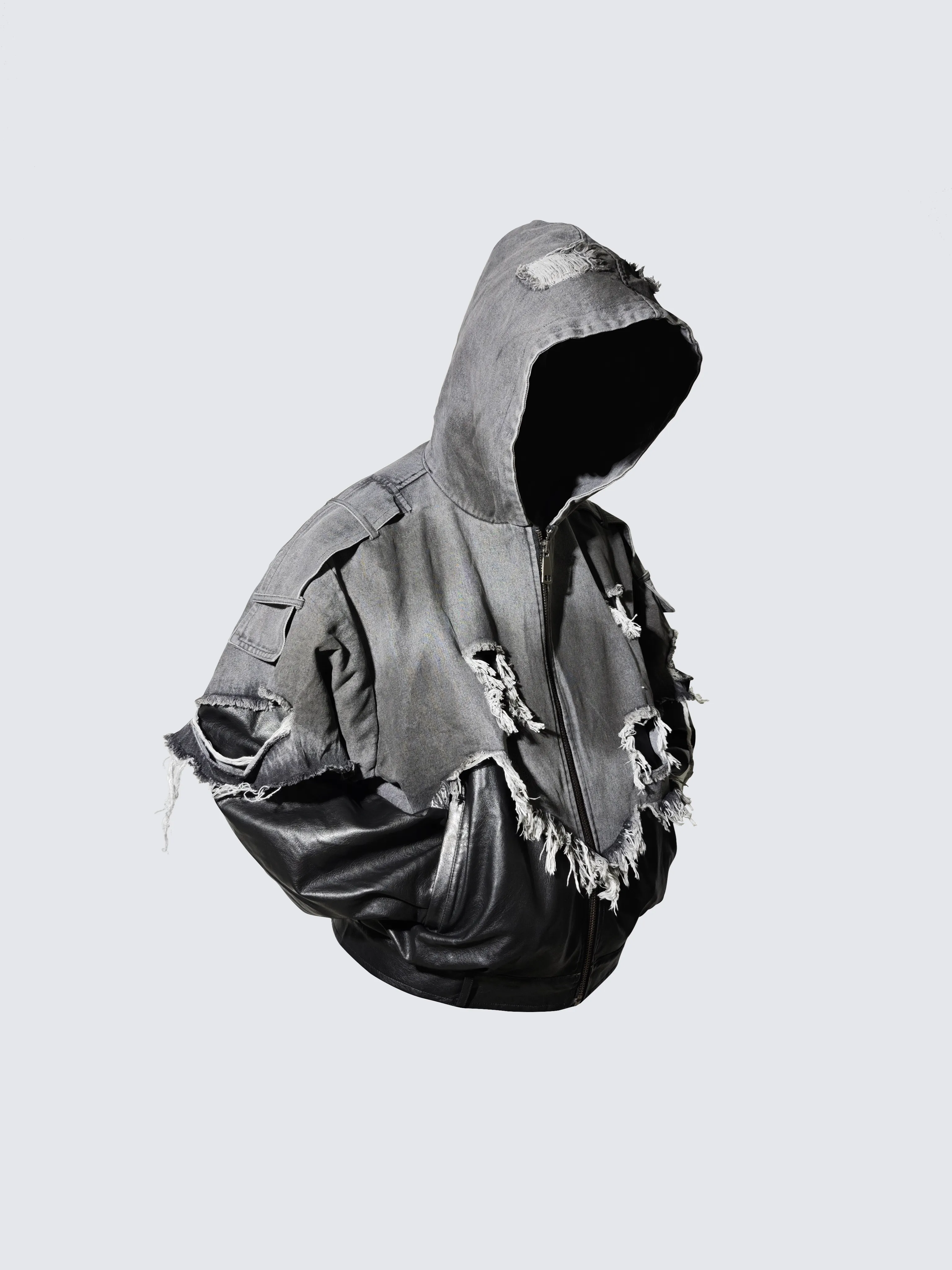 Deconstructed Layered Distressed Leather Jacket sold by KIIKIO product image thumbnail 4