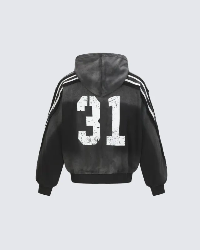 Vintage Loose Fit Washed Distressed Zip-Up Hoodie sold by KIIKIO