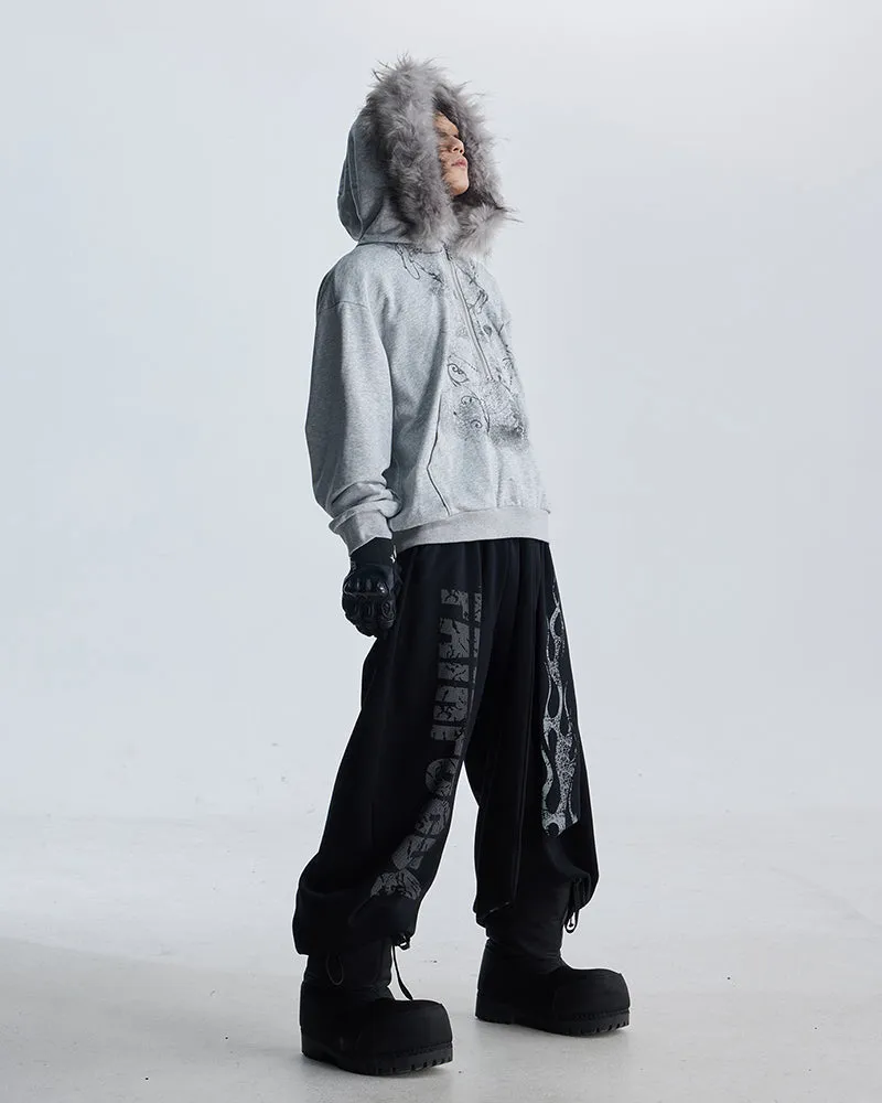 Totem Print Tie-Waist Scimitar Relaxed Wide-Leg Sweatpants sold by KIIKIO product image thumbnail 4