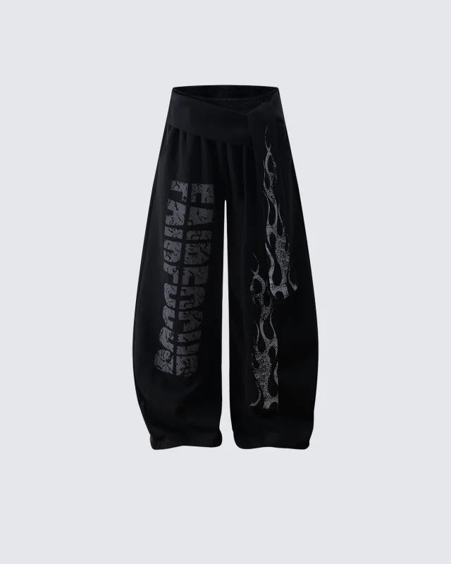 Totem Print Tie-Waist Scimitar Relaxed Wide-Leg Sweatpants sold by KIIKIO