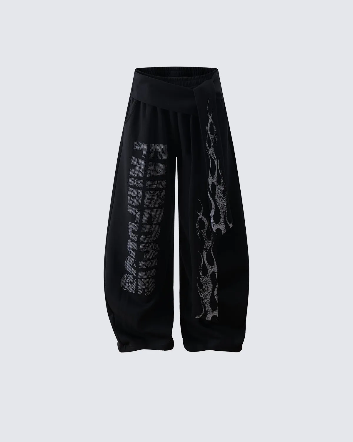 Totem Print Tie-Waist Scimitar Relaxed Wide-Leg Sweatpants sold by KIIKIO