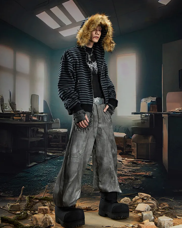 Striped Faux Fur Hooded Jacket sold by KIIKIO product image thumbnail 3