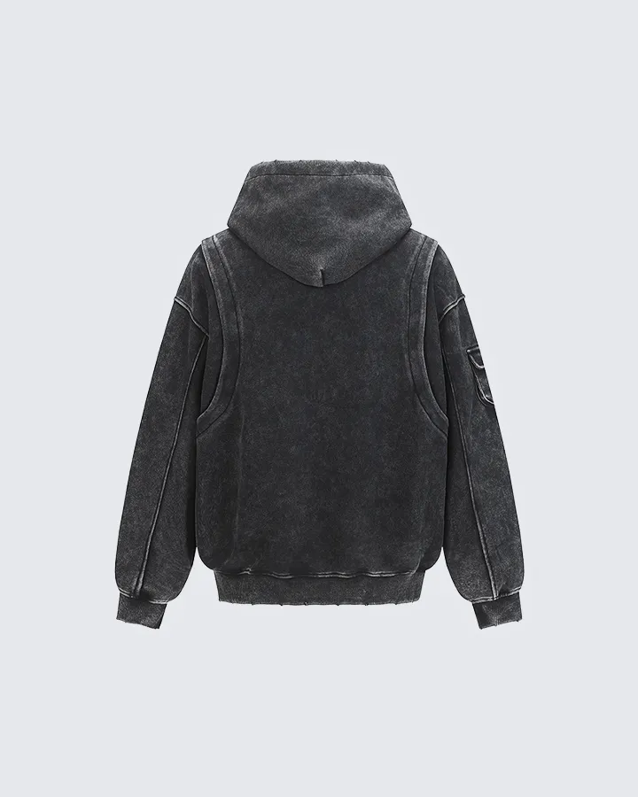 Washed Letter Print Hoodie with Utility Pocket sold by KIIKIO product image thumbnail 4