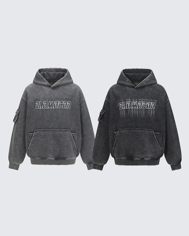 Washed Letter Print Hoodie with Utility Pocket sold by KIIKIO product image thumbnail 3