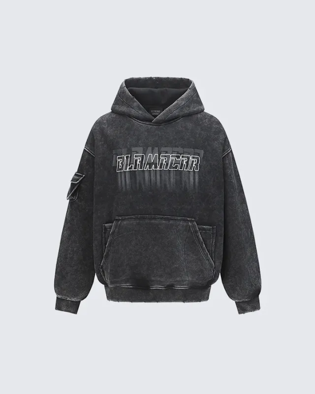 Washed Letter Print Hoodie with Utility Pocket sold by KIIKIO