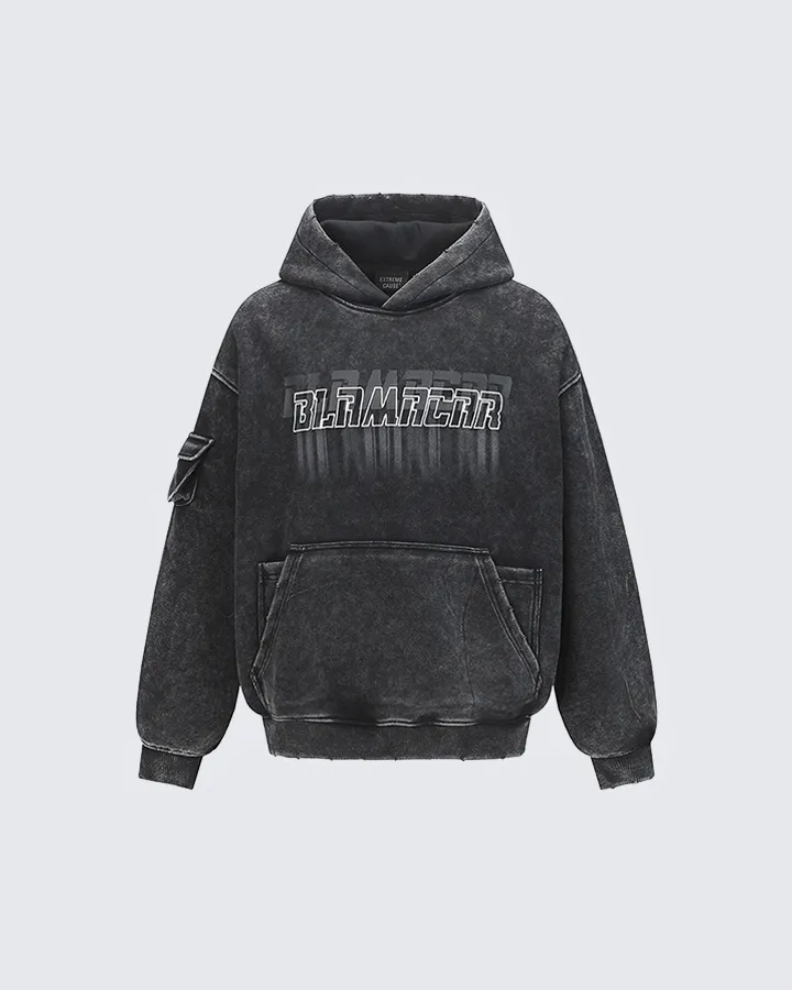 Washed Letter Print Hoodie with Utility Pocket sold by KIIKIO