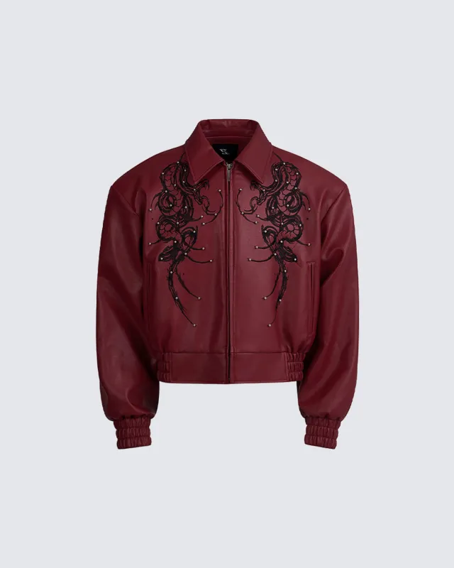 Embroidered Faux Leather Moto Jacket sold by KIIKIO