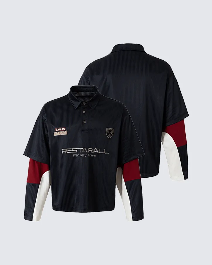 Colorblock Patchwork Polo Collar Long Sleeve T-Shirt sold by KIIKIO product image thumbnail 2