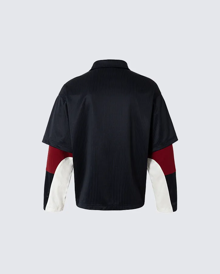 Colorblock Patchwork Polo Collar Long Sleeve T-Shirt sold by KIIKIO product image thumbnail 3