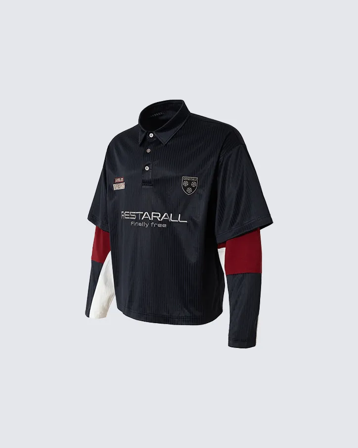 Colorblock Patchwork Polo Collar Long Sleeve T-Shirt sold by KIIKIO product image thumbnail 4