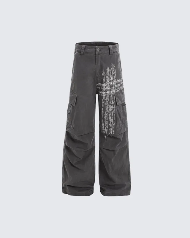 Cross Letter Print Wide-Leg Cargo Pants sold by KIIKIO