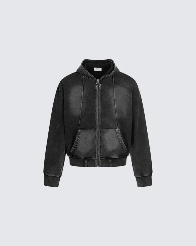 Vintage Washed Zip-Up Hoodie sold by KIIKIO