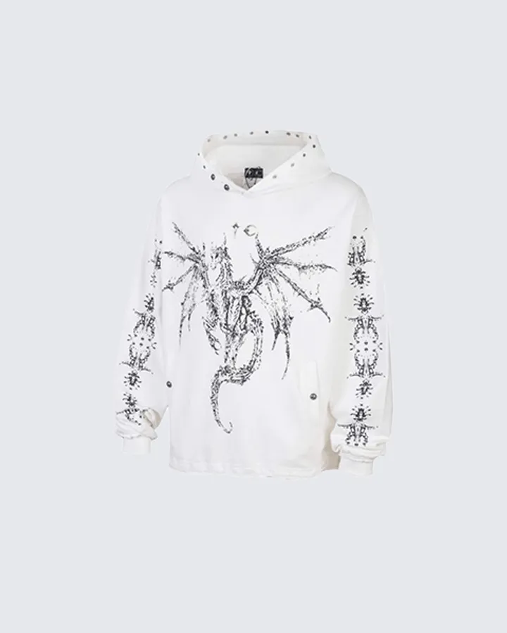 Studded Dragon Print Cotton Hoodie sold by KIIKIO product image thumbnail 4