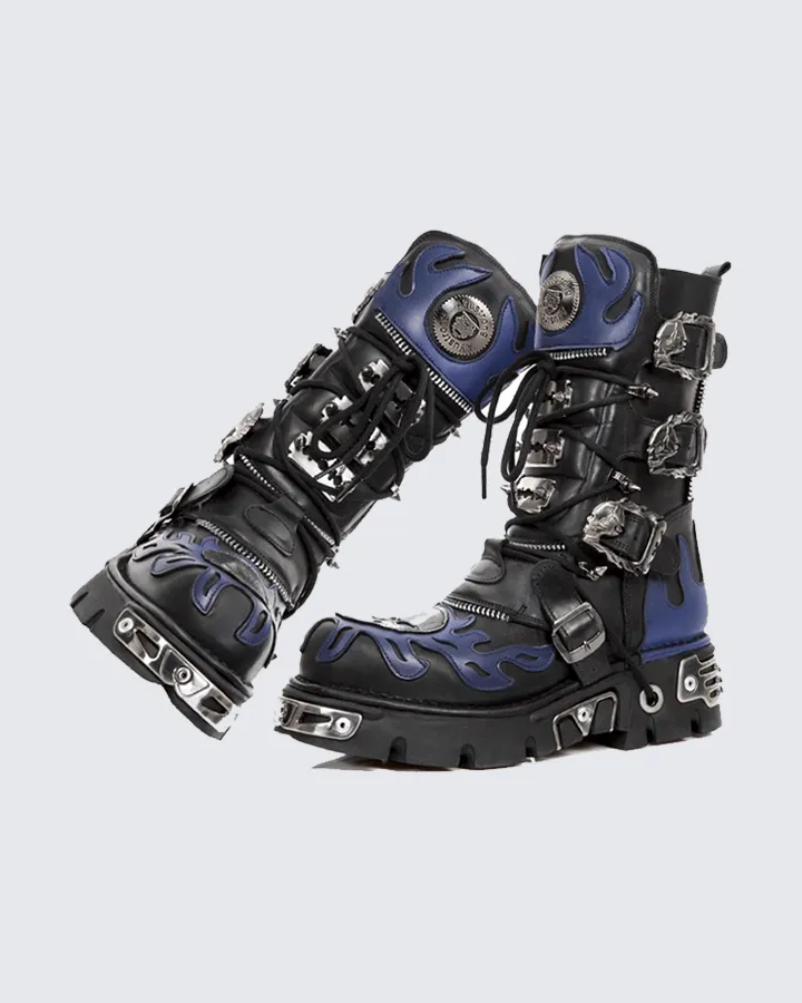 Flame Buckle Decor Gothic Combat Platform Boots sold by KIIKIO product image thumbnail 3