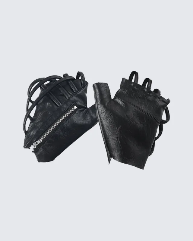 Gothic Punk Lace-Up Fingerless Faux Leather Gloves sold by KIIKIO