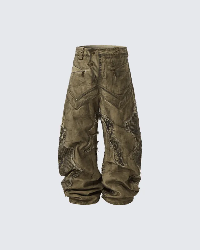 Tactical Textured Wide-Leg Cargo Pants sold by KIIKIO